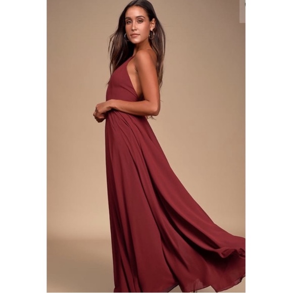 ❤️Lulu’s Wine colored Halter Racerback Maxi Dress - simple but so elegant. - Picture 3 of 5